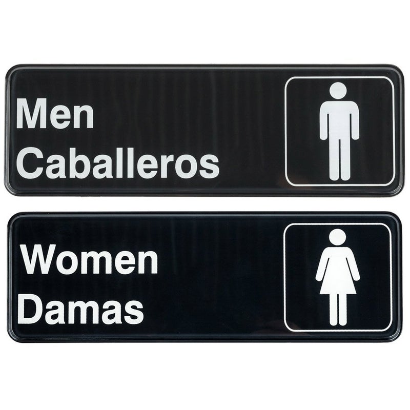 AborenCo Men/Caballeros & Women/Damas Restrooms Signs Set, Toilet Door Plate for Business Restaurant, 3" x 9" - Image 1
